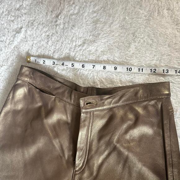 Vintage High Waisted Brown Gold Metallic Shiny 100% Leather Straight Leg - Picture 4 of 8